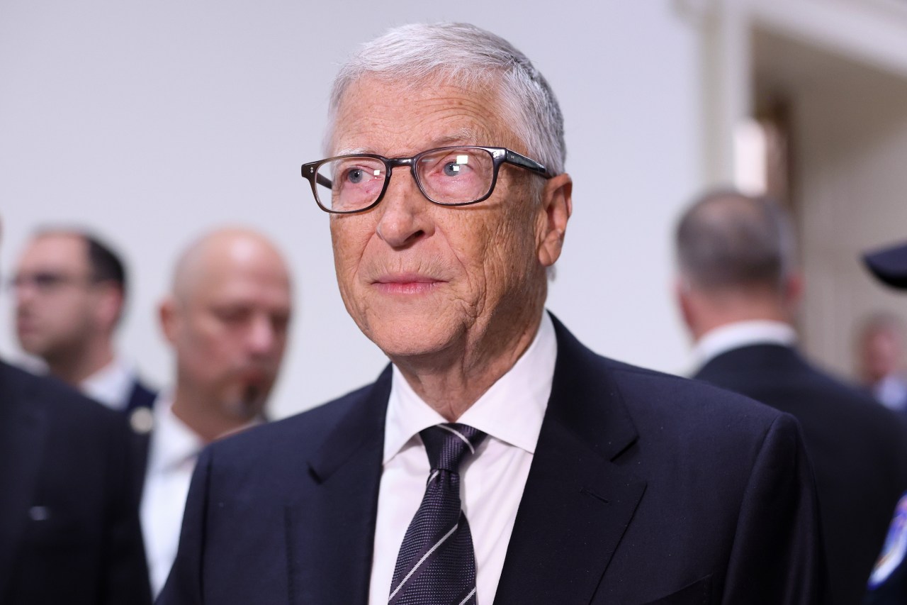 Bill Gates speaking to reporters outside the U.S. Capitol before testifying before the House Oversight Committee