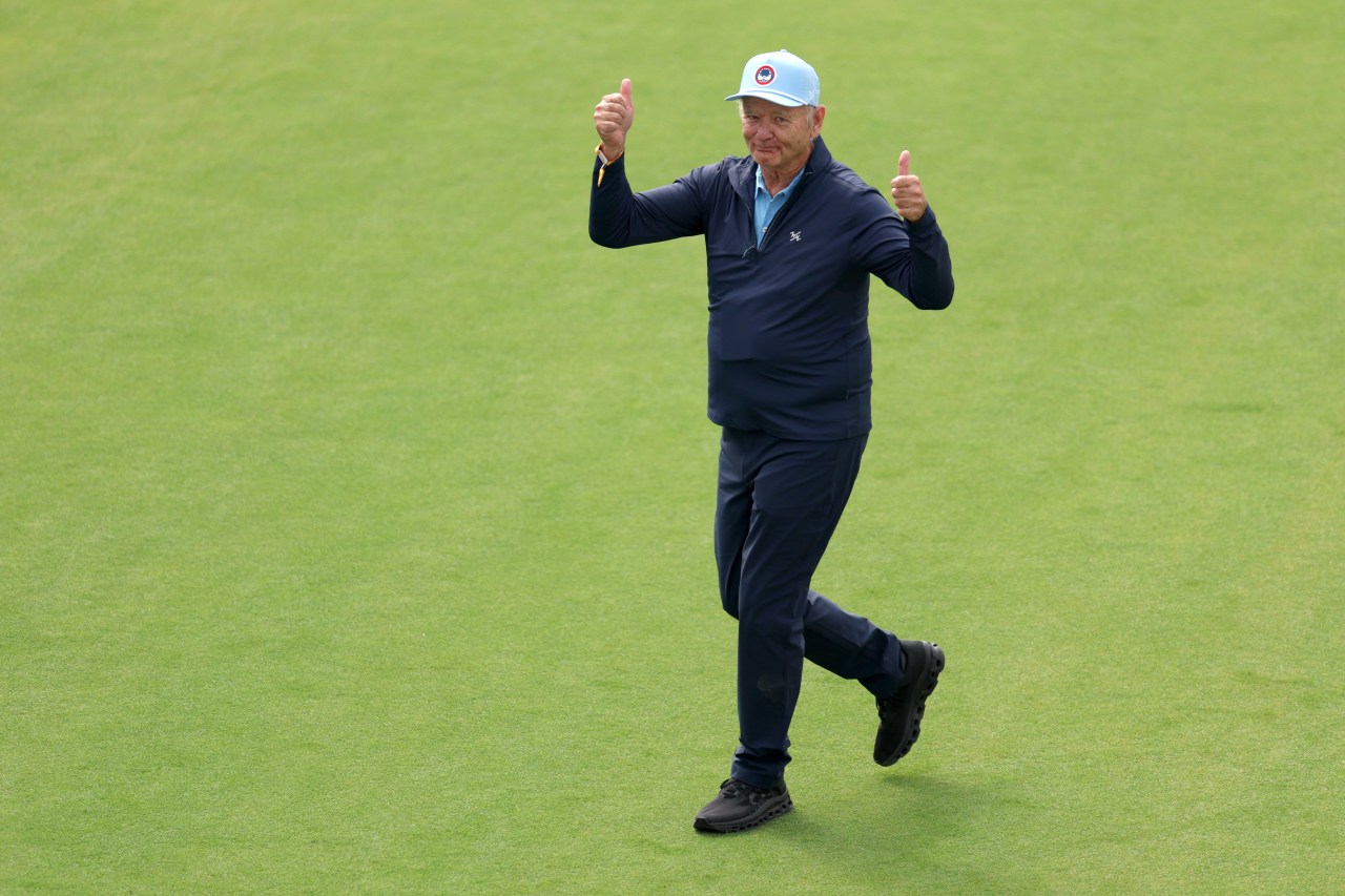 Bill Murray acknowledging the crowd at the Presidents Cup 2026 opening ceremony at Medinah Country Club