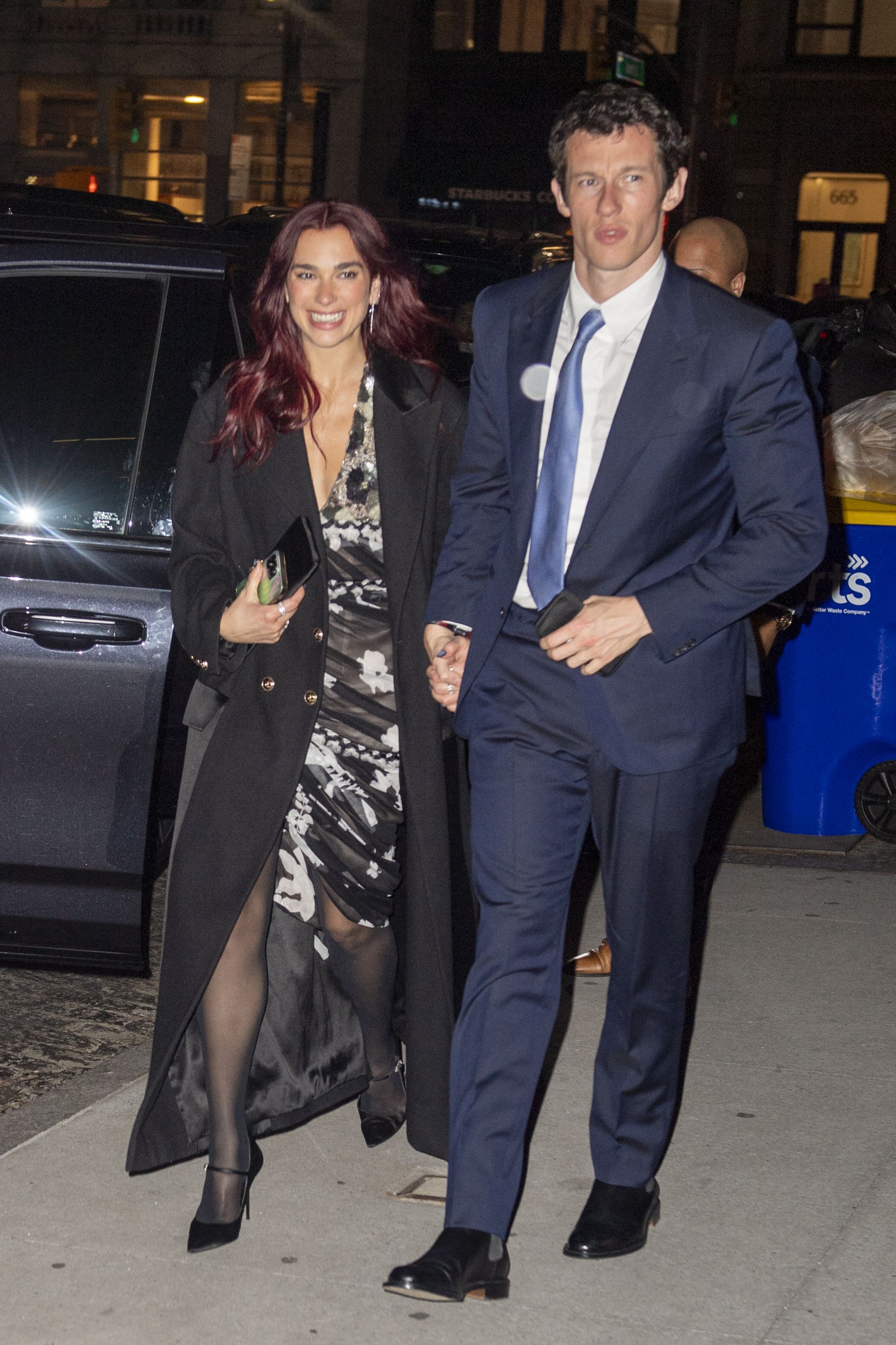 Dua Lipa goes to dinner at NYC's trendy Zero Bond club with boyfriend Callum Turner.