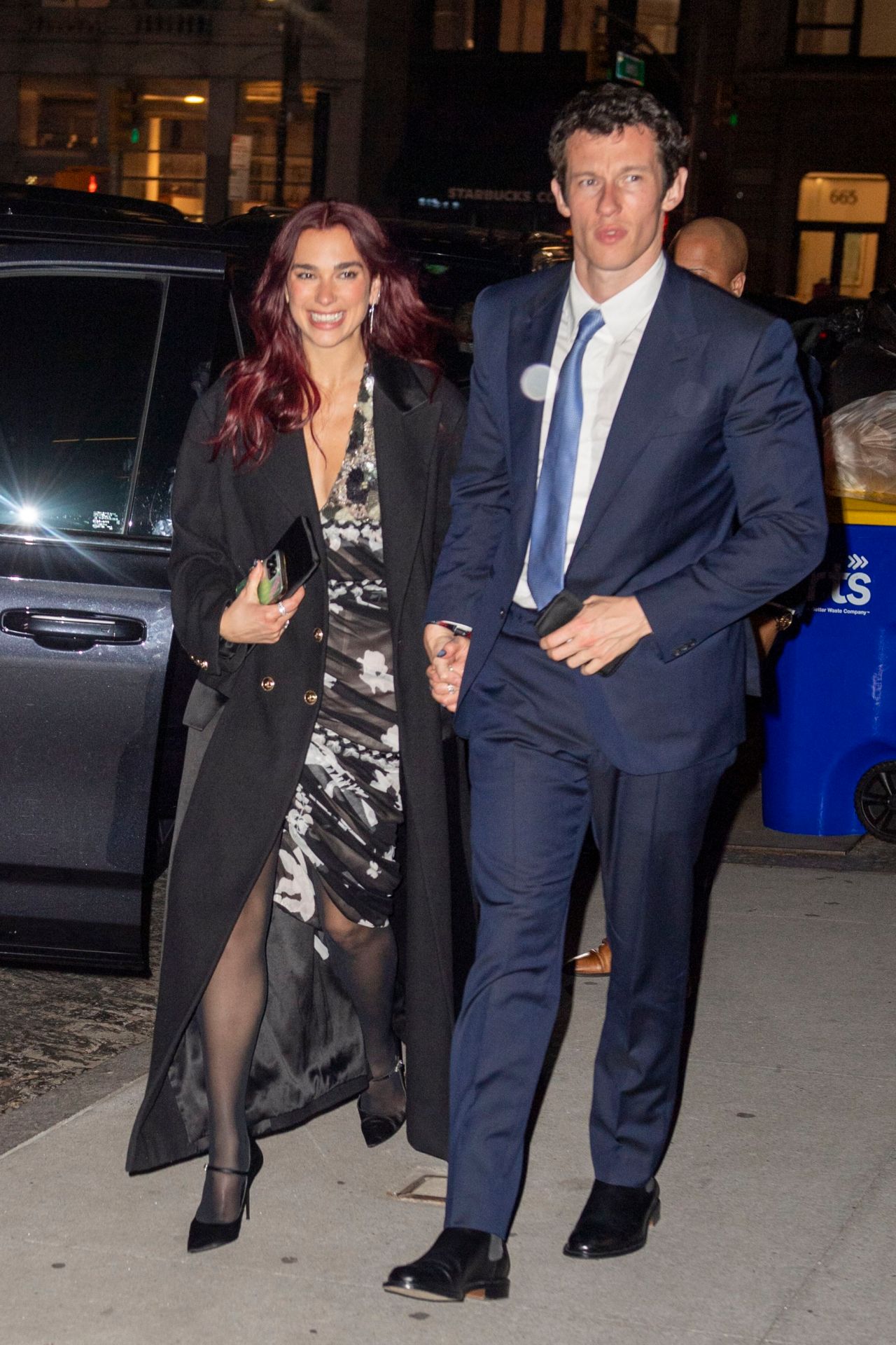 Dua Lipa goes to dinner at NYC's trendy Zero Bond club with boyfriend Callum Turner.