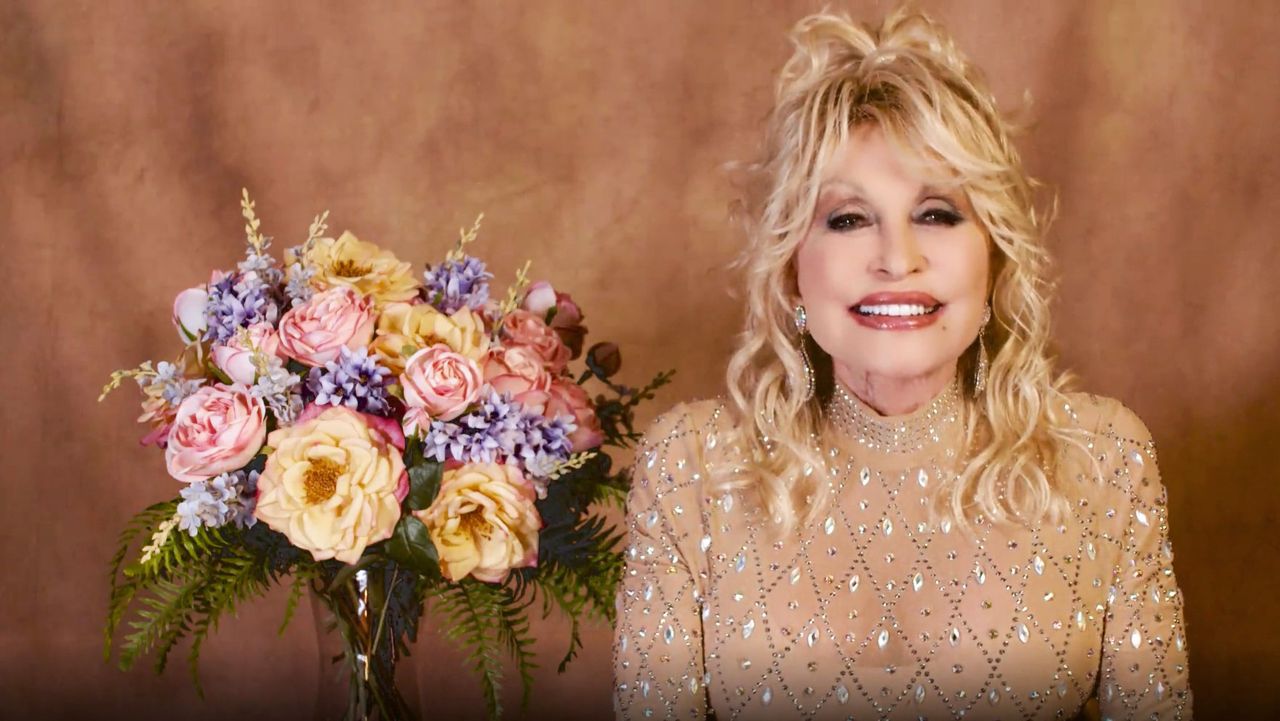 Dolly Parton speaking at the 56th Academy of Country Music Awards in Nashville, Tennessee