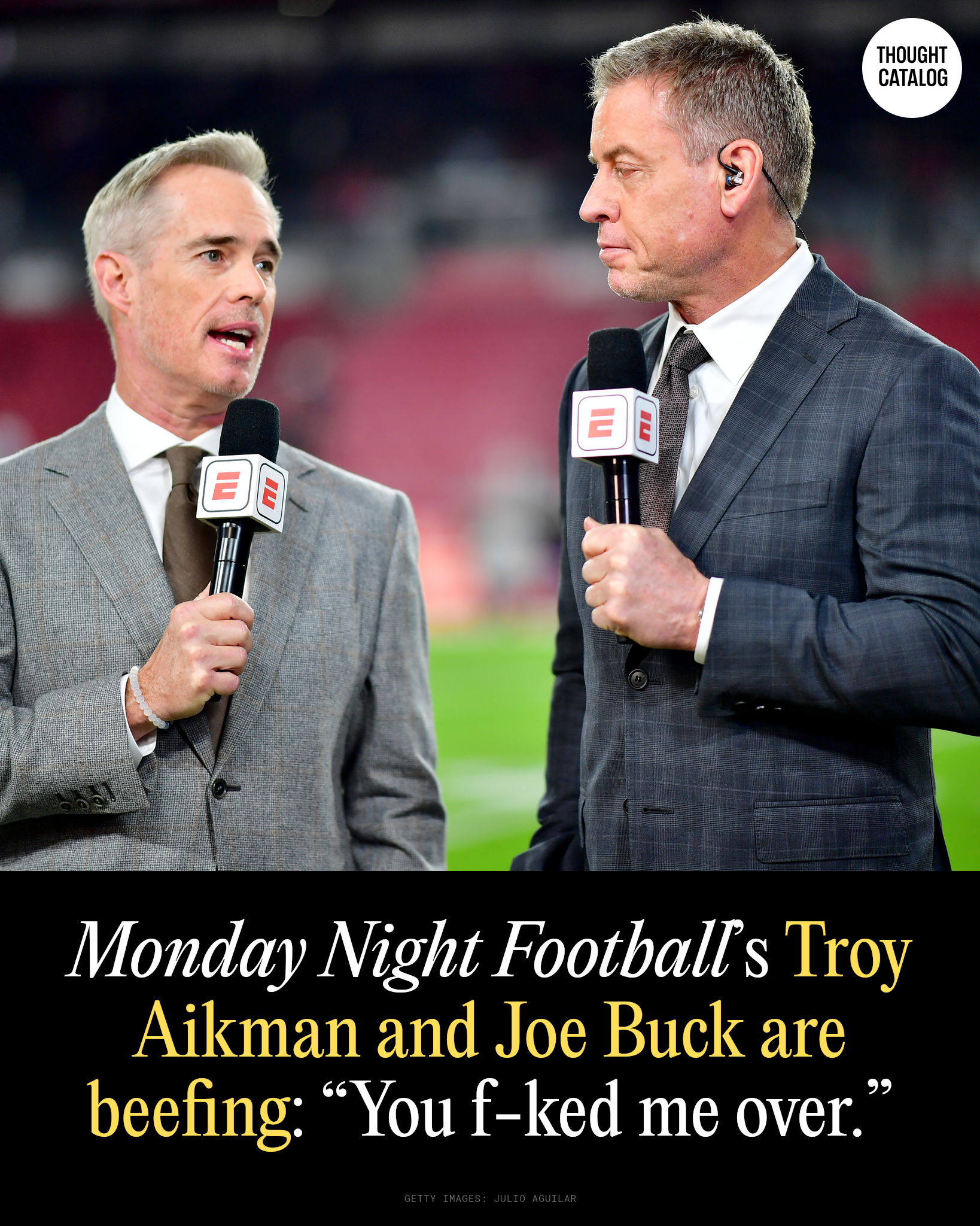 Joe Buck and Troy Aikman in the Monday Night Football broadcast booth