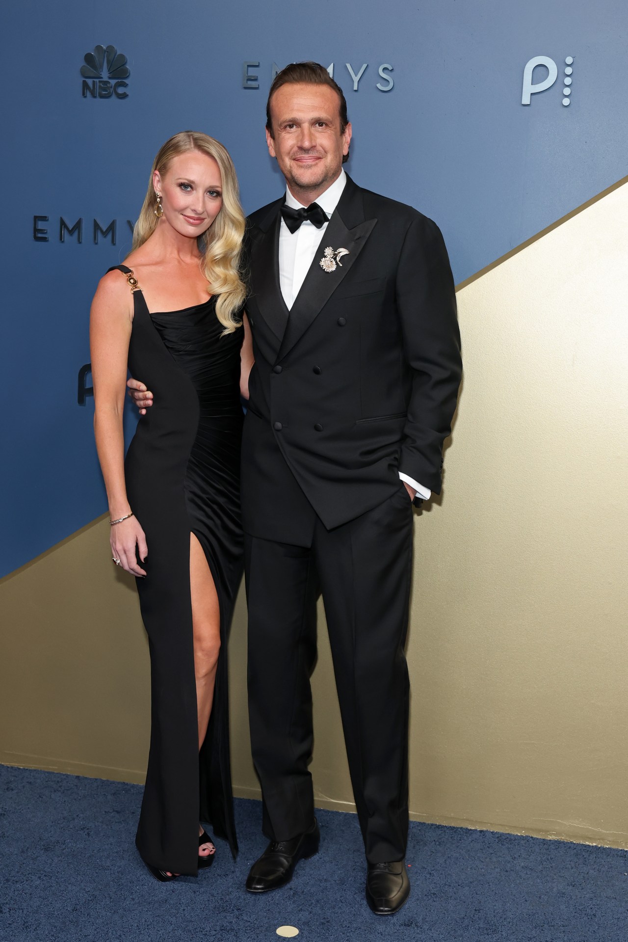 Kayla Radomski and Jason Segel at the 78th Primetime Emmy Awards at Peacock Theater in Los Angeles