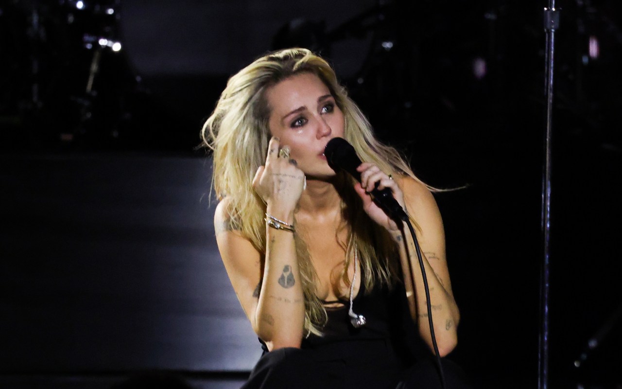Miley Cyrus performing onstage at the Hollywood Bowl in Los Angeles