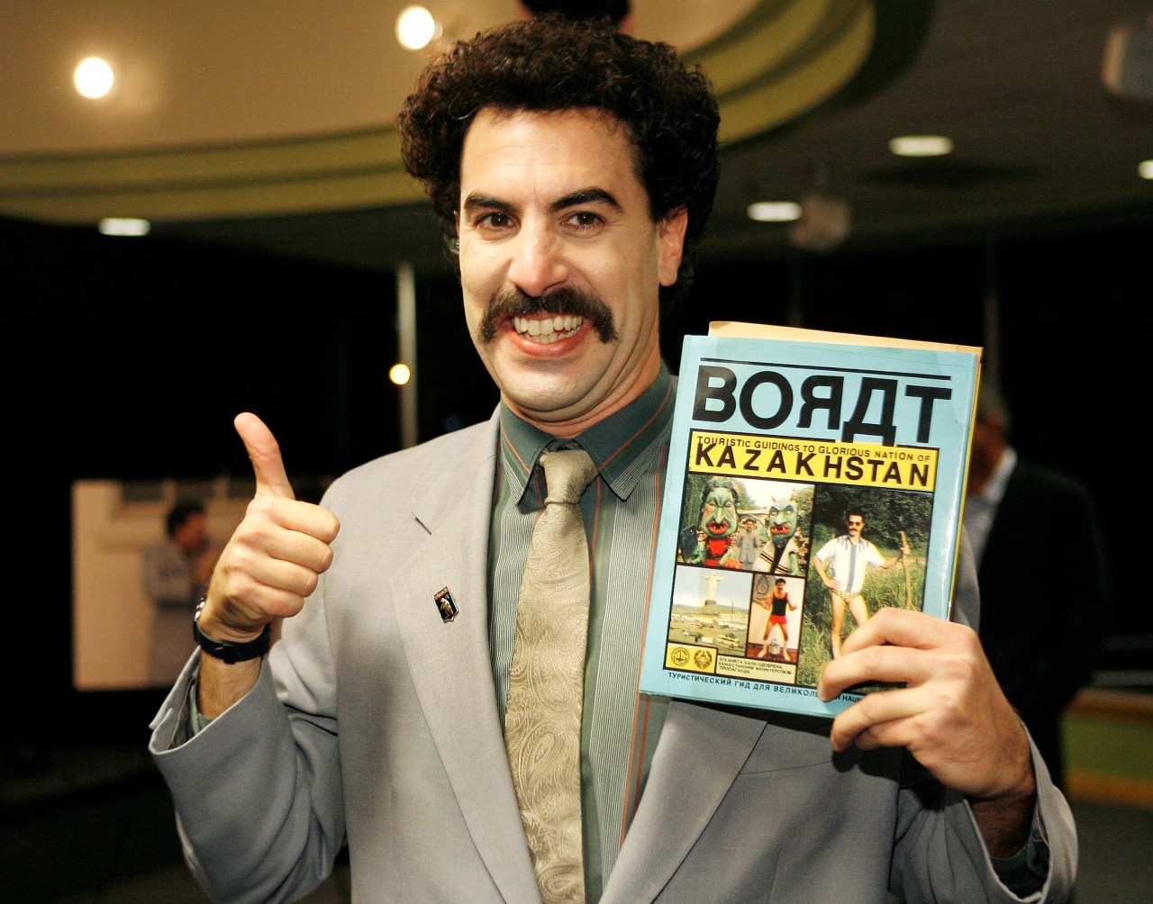 Sacha Baron Cohen dressed as Borat Sagdiyev at a book signing in Los Angeles in 2007